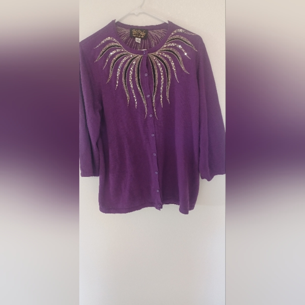 Bob Mackie Purple Cardigan with Beaded Design XL